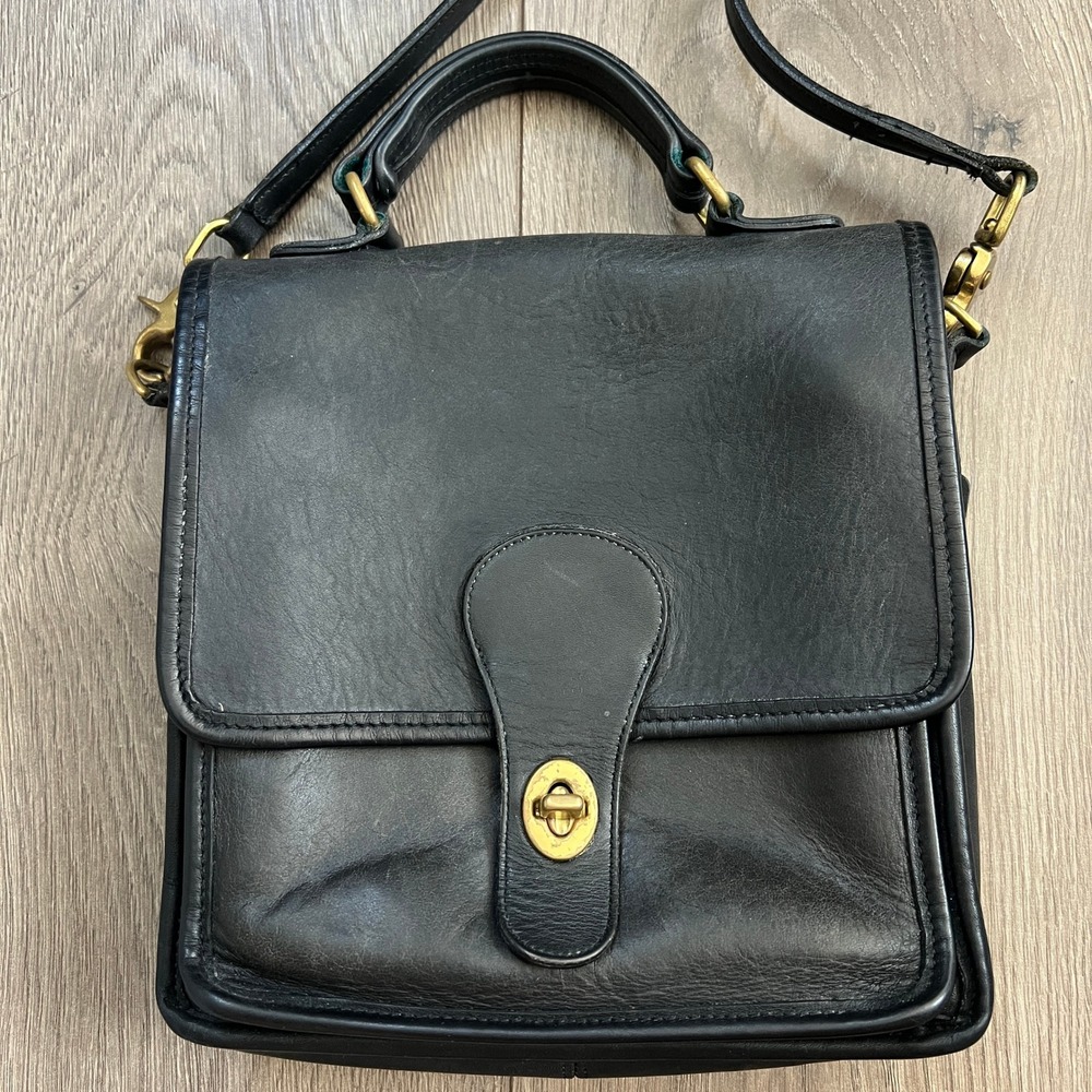 Vintage Coach Station Bag 5130 Black Leather Crossbody Shoulder Top Handle